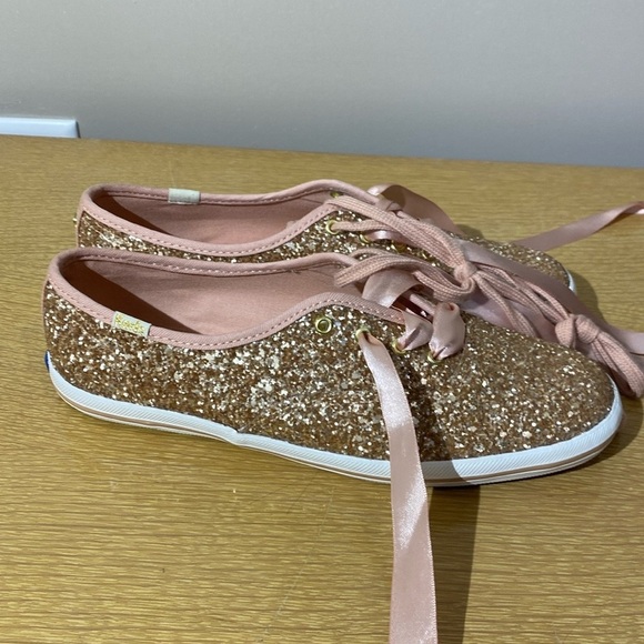Like new kate spade keds, rose gold glitter, size 7 - Picture 2 of 6